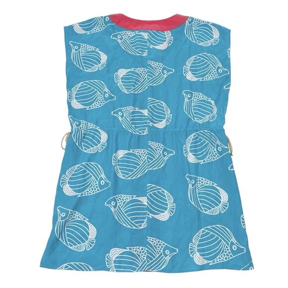 Sail To Sable Dress XL Blue Pink Silk Shift Fish Coastal Vacation Beach Preppy - Picture 2 of 9